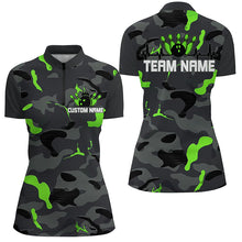 Load image into Gallery viewer, Green Camo Bowling Pulse Heartbeat Custom Team Shirts For Women, Camouflage Bowler Outfit IPHW6487