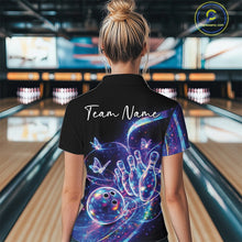 Load image into Gallery viewer, Custom Hologram Butterfly Bowling Women Quarter-Zip Shirts, Galaxy Ladies Bowling Jersey IPHW11334