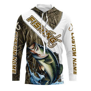 Largemouth Bass Fishing Fish Hook Custom Long Sleeve Shirts, Bass Jerseys Fishing Gifts | Grass Camo IPHW6661