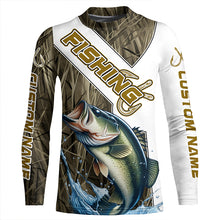 Load image into Gallery viewer, Largemouth Bass Fishing Fish Hook Custom Long Sleeve Shirts, Bass Jerseys Fishing Gifts | Grass Camo IPHW6661