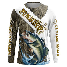 Load image into Gallery viewer, Largemouth Bass Fishing Fish Hook Custom Long Sleeve Shirts, Bass Jerseys Fishing Gifts | Grass Camo IPHW6661