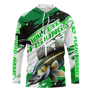 Custom Walleye Fishing Tournament Jerseys, Walleye Long Sleeve Camo Fishing Shirts | Green IPHW6822