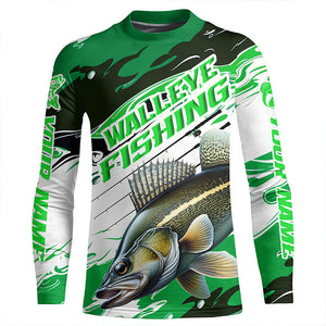 Custom Walleye Fishing Tournament Jerseys, Walleye Long Sleeve Camo Fishing Shirts | Green IPHW6822