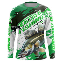 Load image into Gallery viewer, Custom Walleye Fishing Tournament Jerseys, Walleye Long Sleeve Camo Fishing Shirts | Green IPHW6822