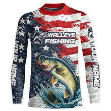 Load image into Gallery viewer, Custom Walleye Fishing American Flag Long Sleeve Fishing Shirts, Patriotic Walleye Fishing Shirts IPHW6823