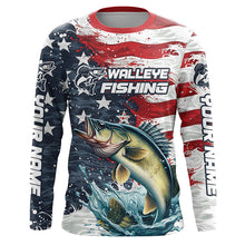 Load image into Gallery viewer, Custom Walleye Fishing American Flag Long Sleeve Fishing Shirts, Patriotic Walleye Fishing Shirts IPHW6823