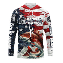 Load image into Gallery viewer, Custom Redfish Fishing American Flag Long Sleeve Fishing Shirts, Patriotic Redfish Fishing Shirts IPHW6824