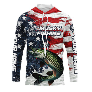 Custom Musky Fishing American Flag Long Sleeve Fishing Shirts, Patriotic Musky Fishing Shirts IPHW6825