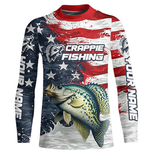 Custom Crappie Fishing American Flag Long Sleeve Fishing Shirts, Patriotic Crappie Fishing Shirts IPHW6827