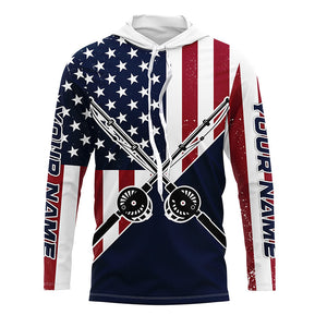 Personalized American Flag Fishing Rods Long Sleeve Fishing Shirts, Patriotic Fishing Shirts IPHW7201