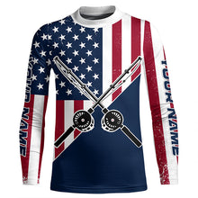 Load image into Gallery viewer, Personalized American Flag Fishing Rods Long Sleeve Fishing Shirts, Patriotic Fishing Shirts IPHW7201