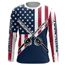 Load image into Gallery viewer, Personalized American Flag Fishing Rods Long Sleeve Fishing Shirts, Patriotic Fishing Shirts IPHW7201