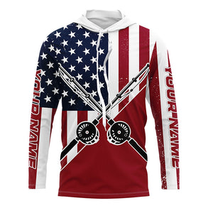 Personalized American Flag Fishing Rods Long Sleeve Fishing Shirts, Patriotic Fishing Shirts IPHW7202