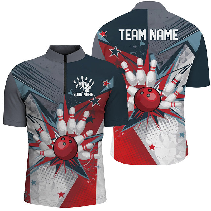 Custom Patriotic Bowling Shirts For Men, Red White And Blue Bowling Team League Shirt IPHW7530