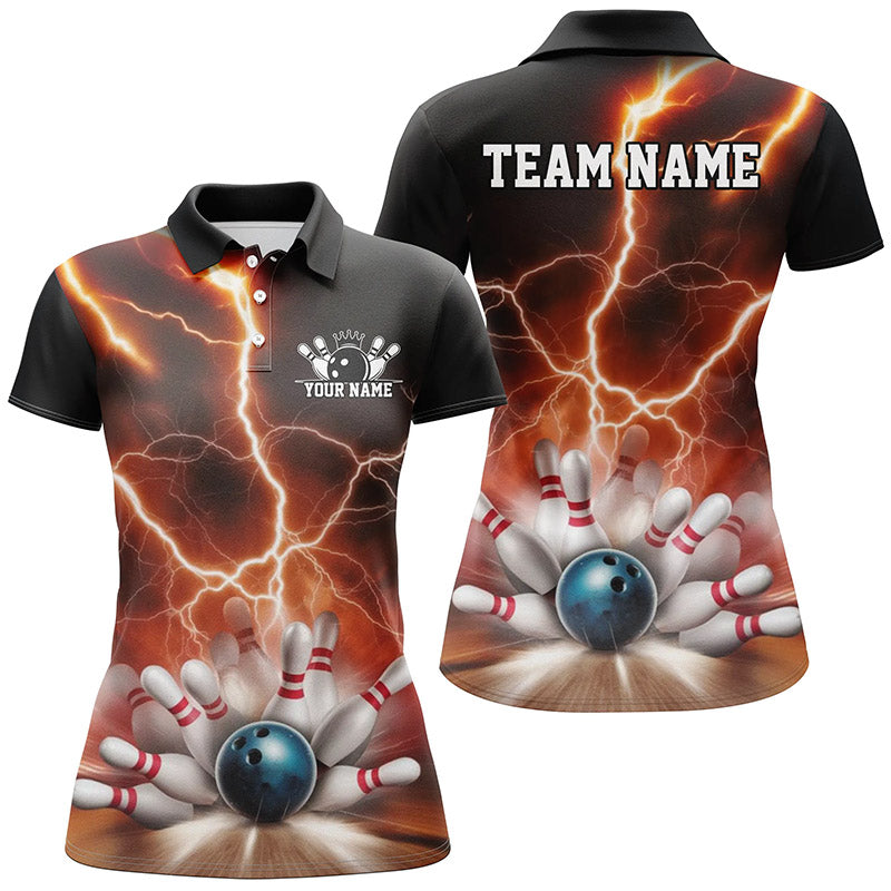 Red Thunder Lightning Custom Ladies Bowling Shirts, Bowling League Shirts Team Jersey IPHW7536