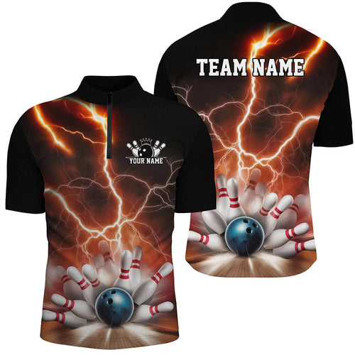 Red Thunder Lightning Custom Bowling Shirts For Men, Bowling League Shirts Bowling Team Jersey IPHW7536