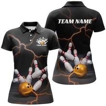 Load image into Gallery viewer, Black And Gold Thunder Lightning Custom Bowling Shirts For Women, Bowling Team Shirt Outfit IPHW7537