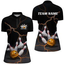 Load image into Gallery viewer, Black And Gold Thunder Lightning Custom Bowling Shirts For Women, Bowling Team Shirt Outfit IPHW7537