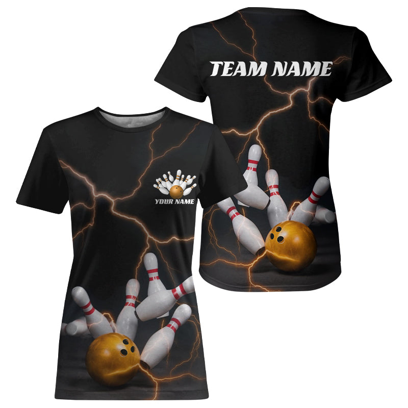 Black And Gold Thunder Lightning Custom Bowling For Women, Bowling Team Outfit IPHW7537