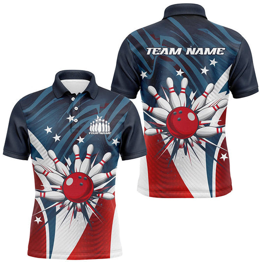 Custom Us Bowling Shirts For Men, American Flag Patriotic Bowling Team Shirt Bowling Jerseys IPHW7539