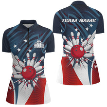 Load image into Gallery viewer, Custom Us Ladies Bowling Shirts, American Flag Patriotic Bowling Team Shirt Bowling Jerseys IPHW7539