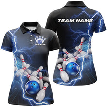 Load image into Gallery viewer, Black And Blue Thunder Lightning Custom Striking Ladies Bowling Shirt, Bowling Team Uniform IPHW7540