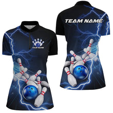 Load image into Gallery viewer, Black And Blue Thunder Lightning Custom Striking Ladies Bowling Shirt, Bowling Team Uniform IPHW7540