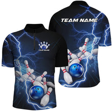 Load image into Gallery viewer, Black And Blue Thunder Lightning Custom Striking Bowling Shirts For Men, Bowling Team Uniform IPHW7540