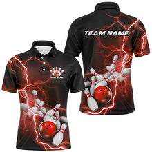 Load image into Gallery viewer, Black And Red Thunder Lightning Custom Striking Bowling Shirts For Men, Bowling Team Uniform IPHW7541