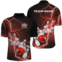 Load image into Gallery viewer, Black And Red Thunder Lightning Custom Striking Bowling Shirts For Men, Bowling Team Uniform IPHW7541