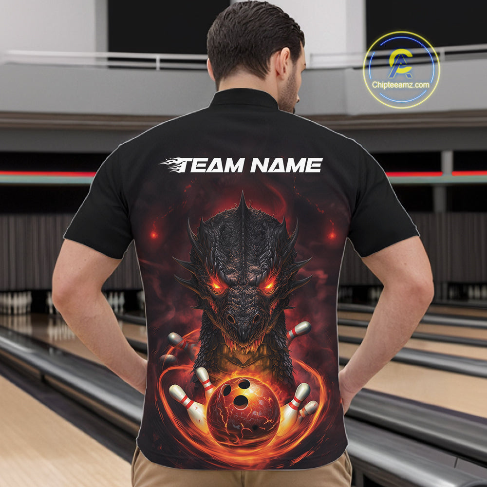 Custom Dragon Bowling Team Men Quarter-Zip Shirt, Dragon Bowling Jersey Bowlers Outfit IPHW10271
