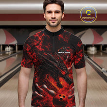 Load image into Gallery viewer, Custom Black And Red Flame Dragon Bowling Men Quarter-Zip Shirt, Dragon Bowling League Shirt IPHW10277