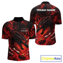 Load image into Gallery viewer, Custom Black And Red Flame Dragon Bowling Men Quarter-Zip Shirt, Dragon Bowling League Shirt IPHW10277