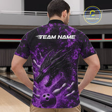 Load image into Gallery viewer, Custom Black And Purple Flame Dragon Bowling Men Quarter-Zip Shirt, Dragon Bowling League Shirt IPHW10278