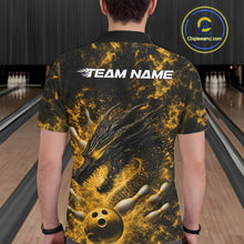 Load image into Gallery viewer, Custom Black And Yellow Flame Dragon Bowling Men Polo Shirt, Dragon Bowling League Shirt IPHW10279