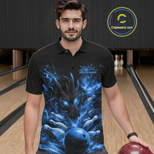 Load image into Gallery viewer, Custom Blue Fire Flame Dragon Bowling Jerseys. Dragon Bowling Men Polo Shirt IPHW10282