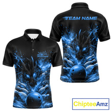 Load image into Gallery viewer, Custom Blue Fire Flame Dragon Bowling Jerseys. Dragon Bowling Men Polo Shirt IPHW10282