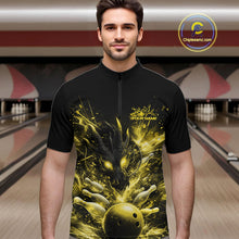 Load image into Gallery viewer, Custom Yellow Fire Flame Dragon Bowling Jerseys. Dragon Bowling Men Quarter-Zip Shirt IPHW10283