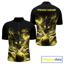 Load image into Gallery viewer, Custom Yellow Fire Flame Dragon Bowling Jerseys. Dragon Bowling Men Quarter-Zip Shirt IPHW10283