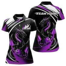 Load image into Gallery viewer, Custom Black And Purple Dragon Bowling Jerseys, Dragon Bowling Team Polo Shirts For Women IPHW8650