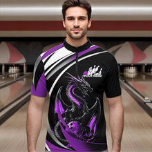 Load image into Gallery viewer, Custom Black And Purple Dragon Bowling Jerseys, Dragon Bowling Team Quarter-Zip Shirts For Men IPHW8650