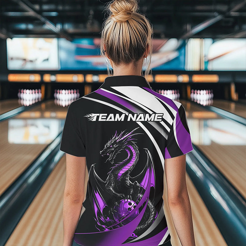 Custom Black And Purple Dragon Bowling Jerseys, Dragon Bowling Team Womens Quarter-Zip Shirts IPHW8650