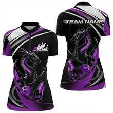 Load image into Gallery viewer, Custom Black And Purple Dragon Bowling Jerseys, Dragon Bowling Team Womens Quarter-Zip Shirts IPHW8650