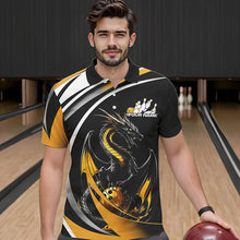 Load image into Gallery viewer, Custom Black And Gold Dragon Bowling Jerseys, Dragon Bowling Team Polo Shirts For Men IPHW8651