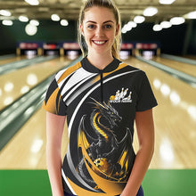 Load image into Gallery viewer, Custom Black And Gold Dragon Bowling Jerseys, Dragon Bowling Team Womens Quarter-Zip Shirts IPHW8651