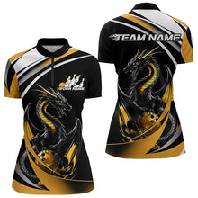 Load image into Gallery viewer, Custom Black And Gold Dragon Bowling Jerseys, Dragon Bowling Team Womens Quarter-Zip Shirts IPHW8651