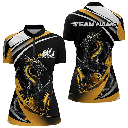 Custom Black And Gold Dragon Bowling Jerseys, Dragon Bowling Team Womens Quarter-Zip Shirts IPHW8651