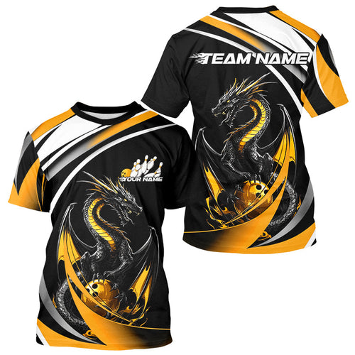 Custom Black And Gold Dragon Bowling Jerseys, Dragon Bowling Team T-Shirts For Men IPHW8651