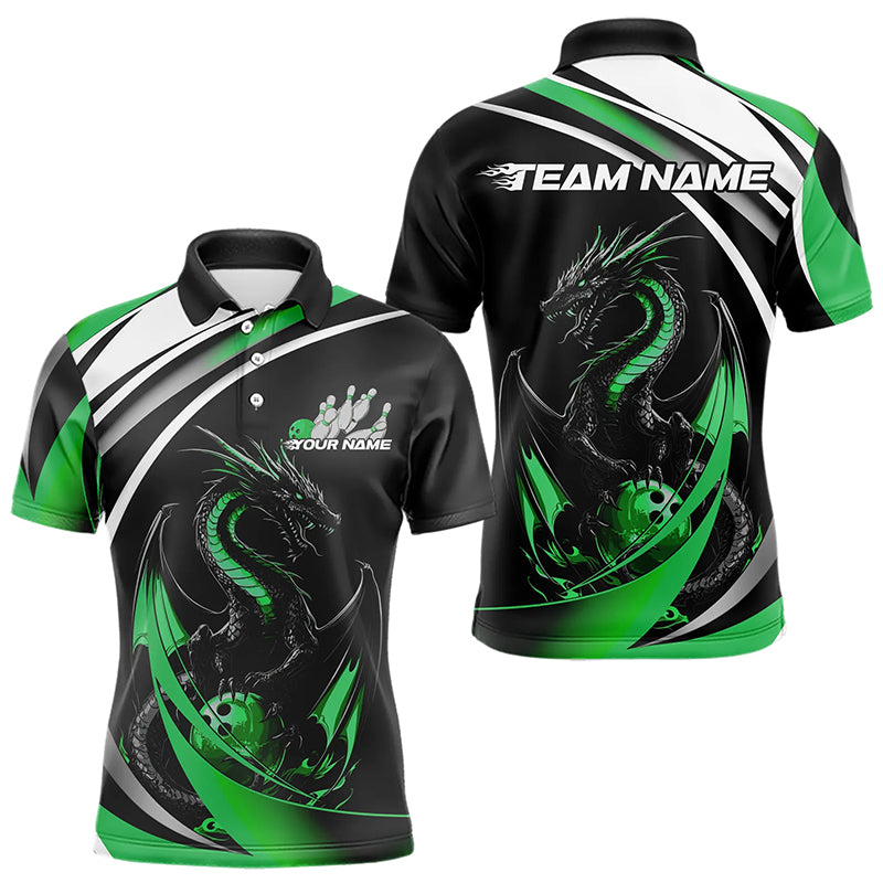 Custom Black And Green Dragon Bowling Jerseys, Dragon Bowling Team Polo Shirts For Men IPHW8652