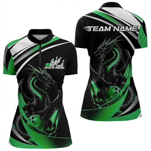 Custom Black And Green Dragon Bowling Jerseys, Dragon Bowling Team Womens Quarter-Zip Shirt IPHW8652